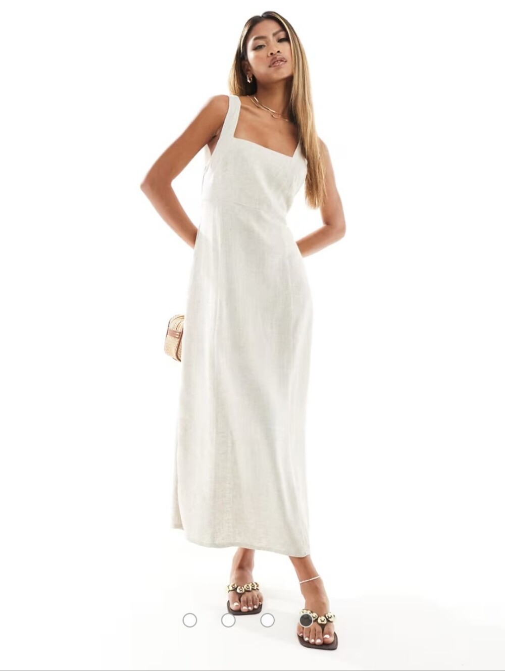 Square Neck Tie Back Midi Sundress In Oatmeal